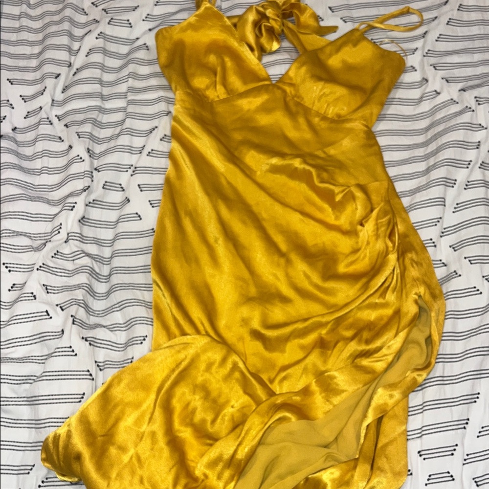NWT Bardot Yellow Gold Satin Seka Midi Dress